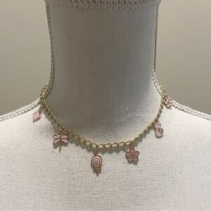 Pink and gold charm choker necklace